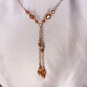 14K GF Swarovski Crystal Copper Lariat Necklace